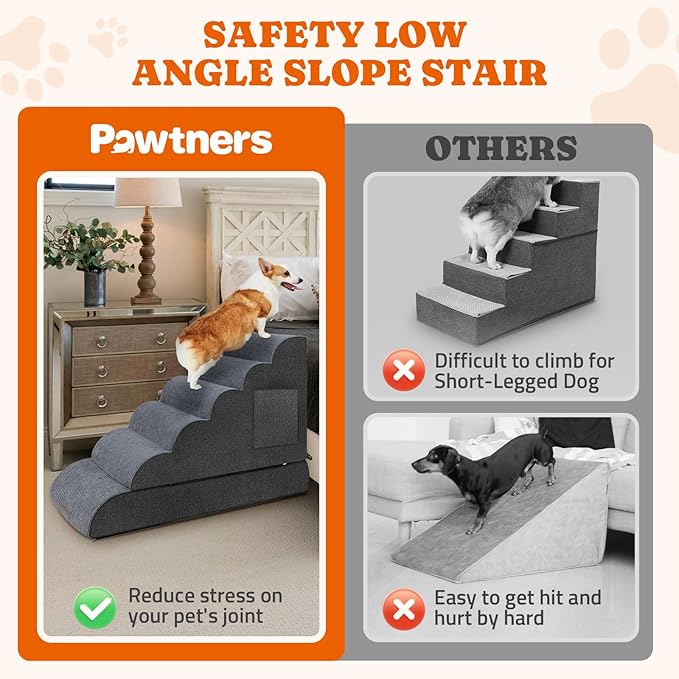 Dog Stairs for High Bed: Foam Pet Stairs for Dogs to Get on Bed Couch 24" Tall 6 Tiers,