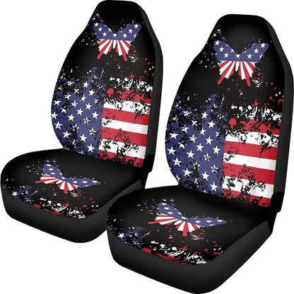 UNICEU Patriotic American Flag Butterfly 2 Packs Car Seat Covers Front Seat Only Protector Full Set 4th Natinal