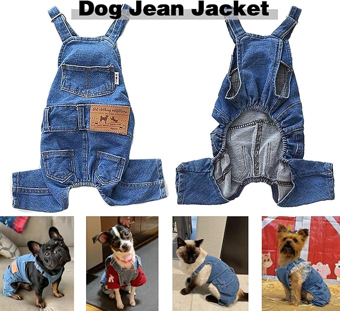 Dog Shirts Clothes Denim Overalls, Pet Jeans Onesies Apparel, Puppy Jean Jacket Sling Jumpsuit Costumes, Fashion Comfortable Blue Pants Clothing for Small Medium Dogs Cats Boy Girl (Blue, X-Large)