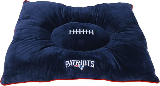 Pets First NFL PET BED - New England Patriots "Soft & Cozy" Plush Pillow Bed. - FOOTBALL DOG BED. Cuddle, Warm Sports Mattress BED for CATS & DOGS, 30.0"L x 20.0"W x 4.0"Th