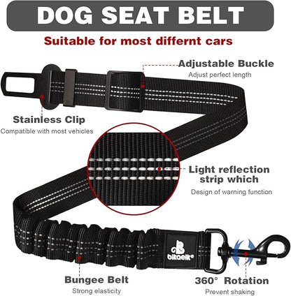 Dog Seat Belt,Retractable Dog Seatbelts Harness for Car,Adjustable Seatbelt Pet Safety Seat Belts with Elastic Bungee Buffer and Restraint Reflective (2 Piece/Black)