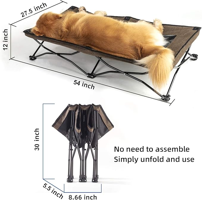 YEP HHO 54 Inches Long Elevated Folding Pet Bed Cot Travel Portable Breathable Cooling Textilene Mesh Sleeping Dog Bed(54 inch（Pack of 1）, Coffee)