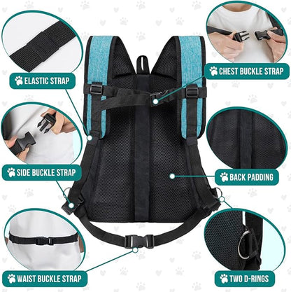 PetAmi Dog Front Carrier Backpack, Adjustable Dog Pet Cat Chest Carrier Backpack, Ventilated Dog Carrier for Hiking Camping Travel, Small Medium Dog Puppy Large Cat Carrying Bag, Max 10 lbs, Teal Blue