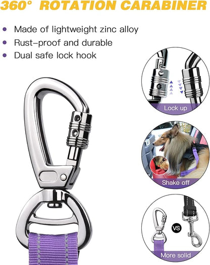 AUBELL Dog Seatbelt, Updated 3-in-1 Pet Car Seat Belt for Dogs, Bungee Dog Car Tether with Clip Hook Latch & Buckle, Heavy Duty Dog Car Harness with Swivel Aluminum Carabiner,Purple