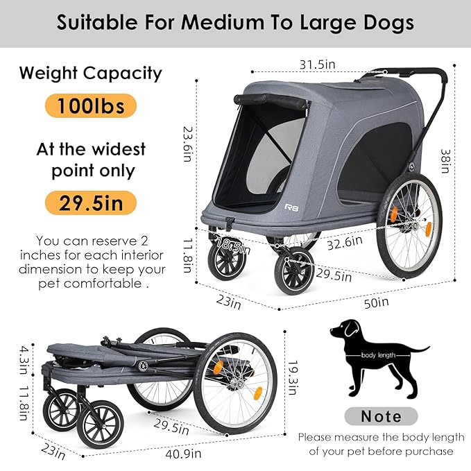 R8 Pro Extra Large Foldable Pet Stroller 100 lbs,