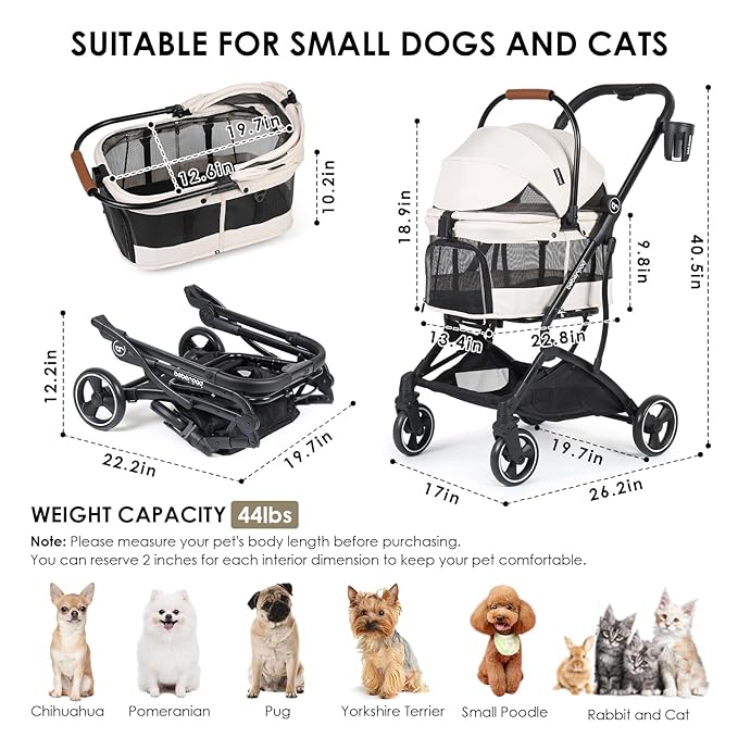T3 Pet Stroller 3 in 1 Dog Cat Stroller for Small Medium Dogs Cats