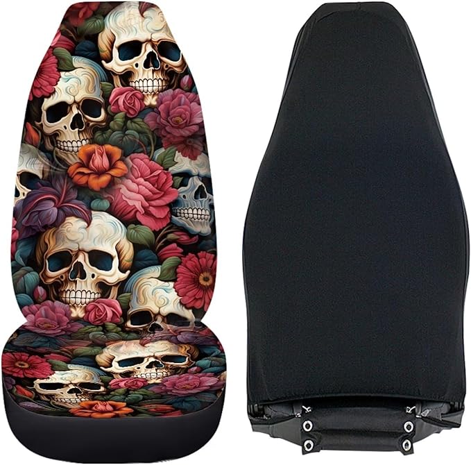 Floral Skull Car Seat Covers for Front Seats SUV Truck Van Sedans Bucket Seat Covers for Women Men