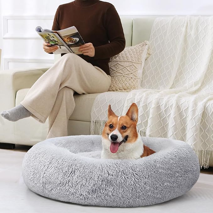 JOLLYVOGUE Calming Donut Dog Bed (24")
