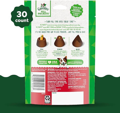 Greenies Pill Pockets for Dogs Capsule Size Natural Soft Dog Treats, Hickory Smoke Flavor, 7.9 oz. Pack (30 Treats)