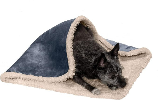 Furhaven Waterproof & Self-Warming Throw Blanket for Dogs & Indoor Cats, Washable & Reflects Body Heat - Soft-Edged Terry & Sherpa Dog Blanket - Cozy Denim, Small