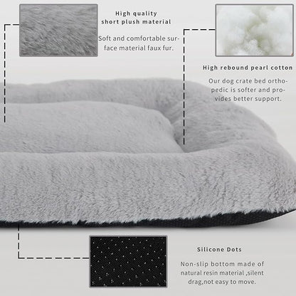 36 Inch Dog Crate Pad Washable Luxury Faux Fur,Dog Crate Pad 36 x 24 Soft Cozy Calming Anti Anxiety,Gray Dog Beds Crate Pad for Medium Large Dogs for Up to 55 lbs Pet