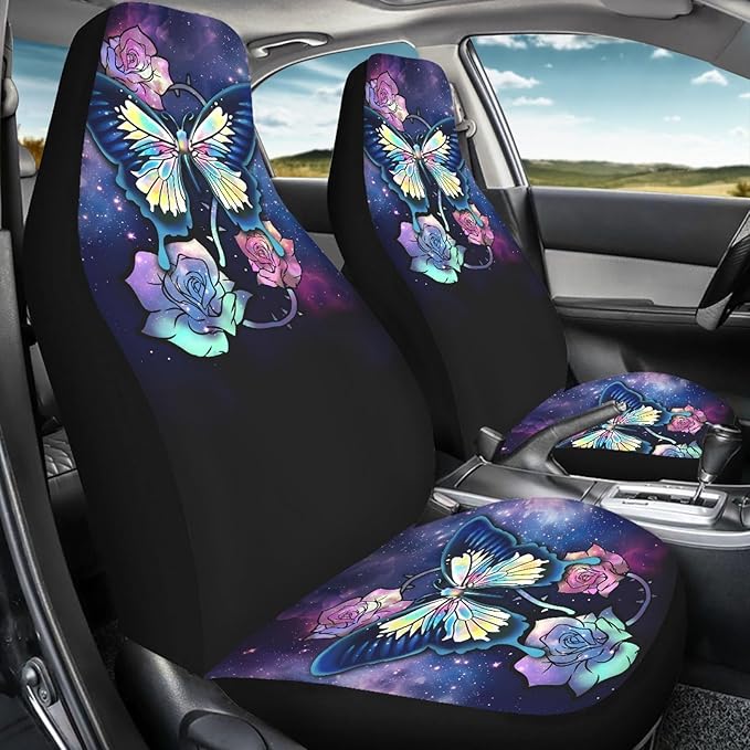 Galaxy Blue Butterfly Print Car Seat Covers for Women