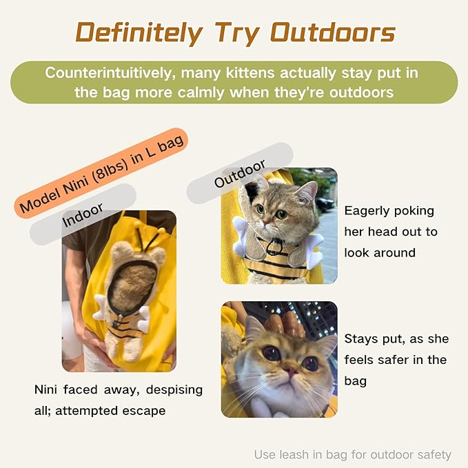 Cat Out Bag, Cute Cozy Cartoon Hands Free Show Head Cat Sling Carrier, Cat Restrainer Shoulder Bag for Outdoor Travel (Denim, Medium)