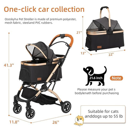 4 in 1 Folding Dog Stroller 4 Wheels