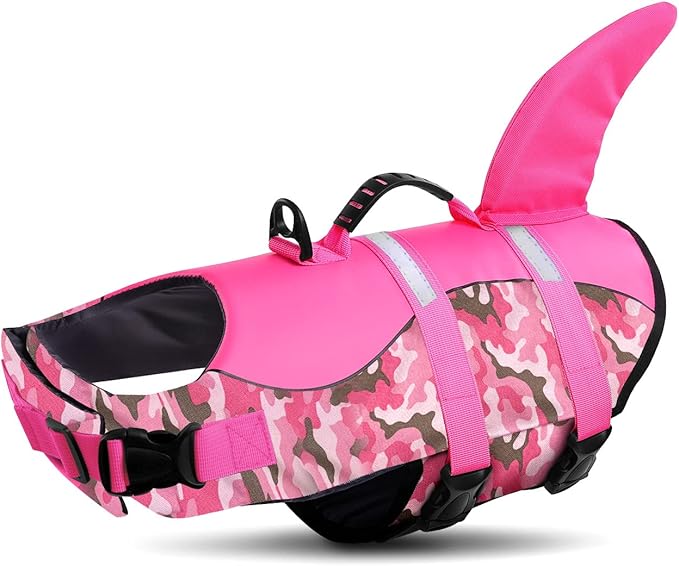 Queenmore Dog Life Jacket Ripstop Dog Shark Safety Vest Adjustable Preserver with High Buoyancy and Durable Rescue Handle for Small