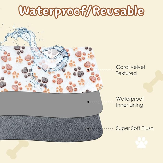 YUEPET Waterproof Dog Blankets, 2 Pack Washable Dog Blankets for Bed Couch Sofa Protector Fleece Flannel Puppy Blanket Soft Plush Reversible Throw Blanket for Small Dog Puppy Cat 30"×20"(White+Coffee)