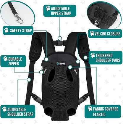 PetAmi Dog Carrier Backpack, Adjustable Dog Pet Cat Front Carrier Backpack | Ventilated Dog Chest Carrier for Hiking Camping Travel, Sling Bag for Small Medium Dog Cat Puppies, Small, 5-9 lbs, Black