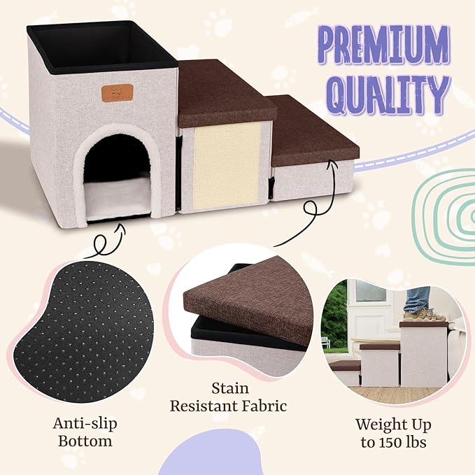 downluxe Dog Stairs for Small Dogs (3-Step Pet