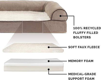Furhaven Memory Foam Dog Bed for Medium/Small Dogs w/ Removable Bolsters & Washable Cover 35 lbs