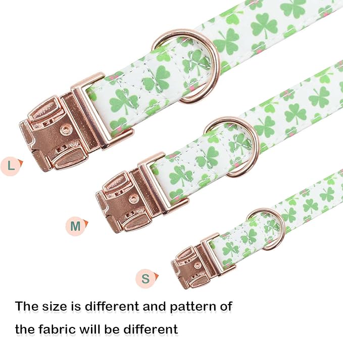 Cotton Dog Collar Metal Buckle Daisy Summer clover1, S(10-14in))
