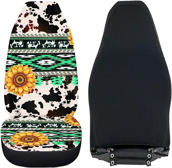 UNICEU Tribal Sunflower Car Seat Cover Cow Print 2 pc