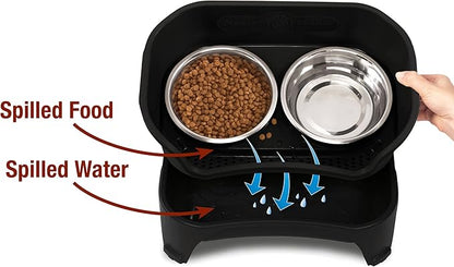 Neater Feeder - Express Model - Mess-Proof Cat Bowls (Cat, Black) – Made in USA – Elevated, No Spill, Non-Tip, Non-Slip, Raised Stainless Steel Food & Water Pet Bowls