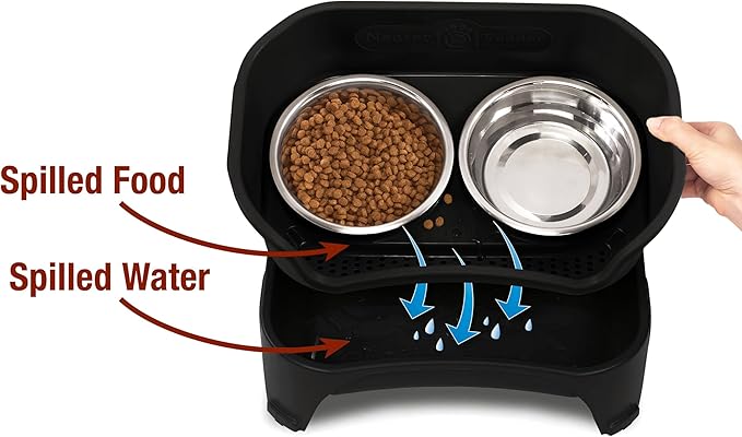 Neater Feeder - Express Model w/Niner 9 Peak Slow Feed Bowl - Mess-Proof Dog Bowls (M/L, Black) - Made in USA – Elevated, No Spill, Non-Tip, Non-Slip, Raised Food/Water Pet Bowls Aid Digestion