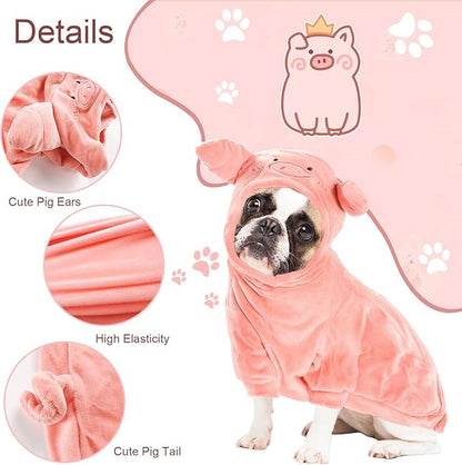 DELIFUR Dog Halloween Pig Costume - Boston Terrier Adorable Pig Holiday Outfit Cute Hoodie Halloween Cosplay Costume Animal for Small and Medium Dog (Pig, Back: 19.5")