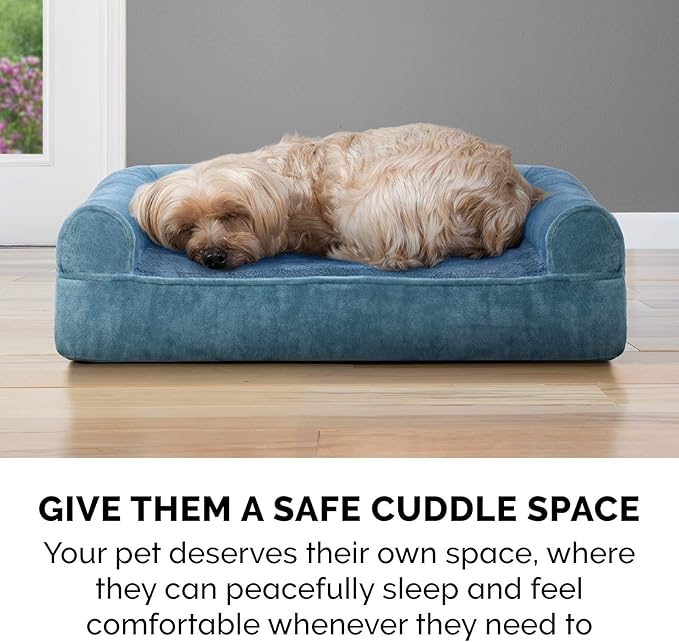 Furhaven Memory Foam Dog Bed for Medium/Small Dogs w/ Removable Bolsters & Washable Cover 35 lbs