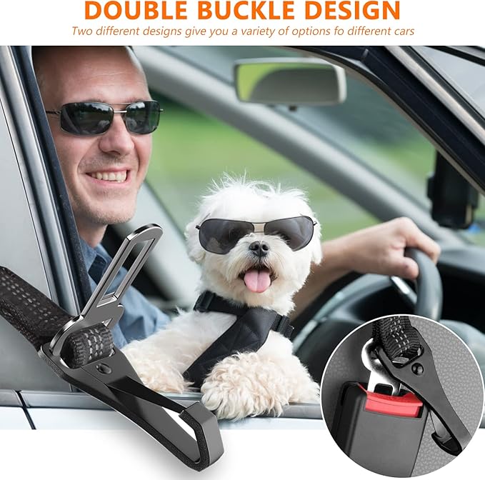 Dog seat belts for car 3-in-1 Car Harness for Dogs Adjustable Safety Seatbelt for Car Durable Nylon Reflective Bungee Fabric Tether with Clip Hook Latch & Buckle