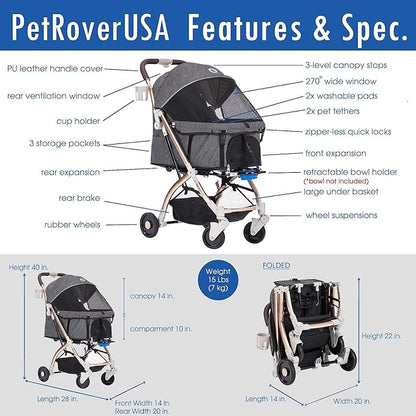 Pet Rover Lite Premium Light-Weight Dog/Cat/Pet Stroller Travel 2nd-Gen.)