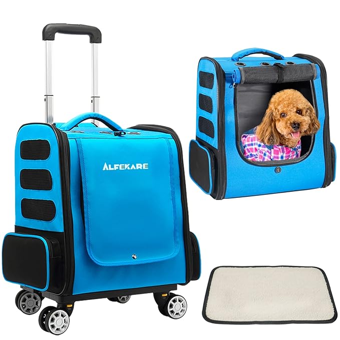 Rolling Cat Carrier Airplane Approved Pet Carrier with Wheels, Dog Backpack with Wheels,Cats,Puppies Travel Bag with Trolley