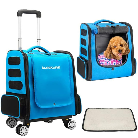 Rolling Cat Carrier Airplane Approved Pet Carrier with Wheels, Dog Backpack with Wheels,Cats,Puppies Travel Bag with Trolley