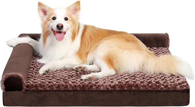 Orthopedic Dog Bed Deluxe Plush L-Shaped Dog Couch Beds with Waterproof Lining Bolster Dog Sleeping Sofa with Removable Washable Cover & Nonskid Bottom Pet Bed for Medium Large Dogs 40 x 32 Inch