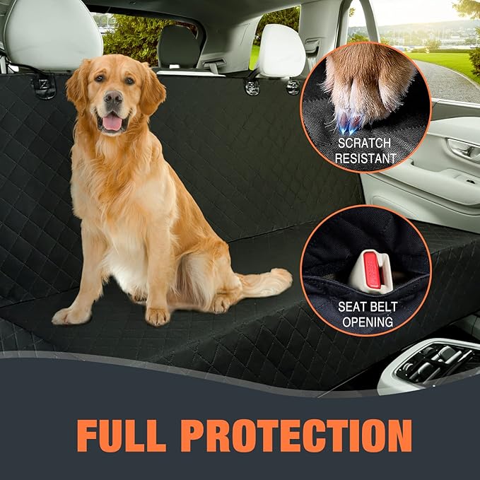IVY&LANE Dog Car Seat Cover for Back Seat 100% Waterproof 600D Scratch (Black,53"×48")