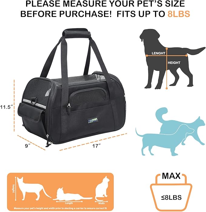 JESPET Soft-Sided Kennel Pet Carrier for Small Dogs, Cats, Puppy, Airline Approved Cat Carriers Dog Carrier Collapsible, Travel Handbag & Car Seat