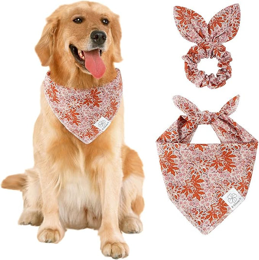 E-Clover Fall Dog Bandana & Matching Scrunchie-Leaves Dog
