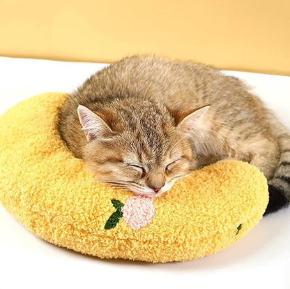 Little Pillow for Cats Puppies Ultra Soft Fluffy Pet Calming Toy Half Donut Cuddler for Joint Relief Sleeping Improve Machine Washable-Yellow