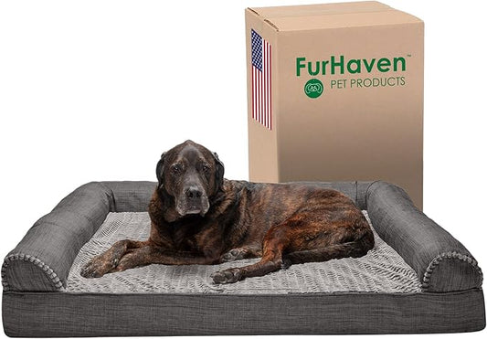 Furhaven Memory Foam Dog Bed for Large Dogs w/ Removable Bolsters & Washable Cover 125 lbs