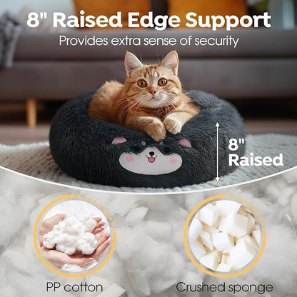 Veehoo Donut Calming Dog Beds for Small Medium Dogs-Round Cute Dog Bed Comfort Pet Bed 23" Dark