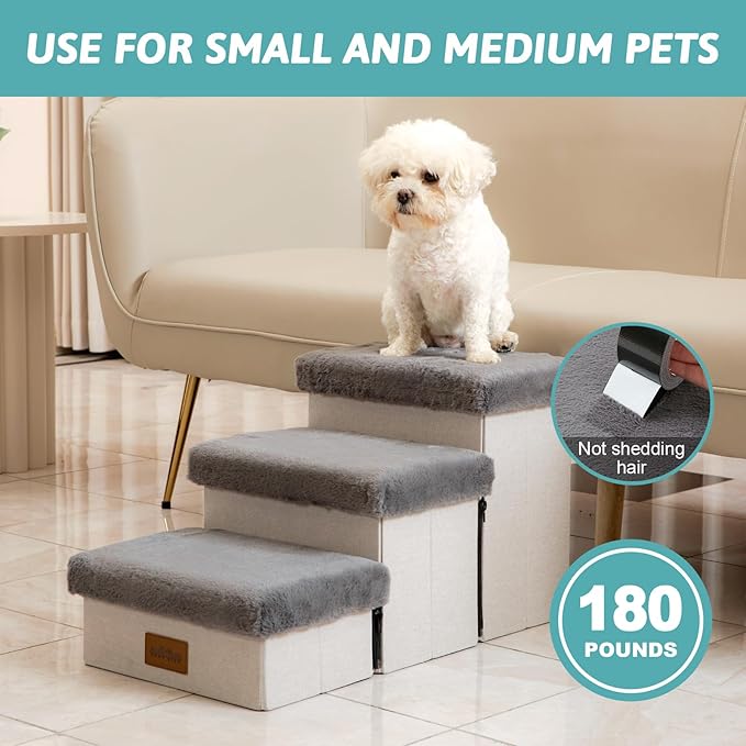 C0ZY KISS Dog Storage Stairs for Couch 14" H 24.8x13x13.58in, Grey, 3 Tiers