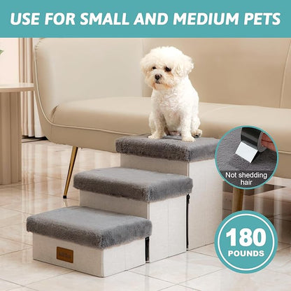 C0ZY KISS Dog Storage Stairs for Couch 14" H 24.8x13x13.58in, Grey, 3 Tiers