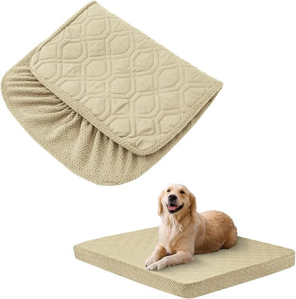 Dog Bed Covers Replacement Washable - Waterproof Dog Bed Covers Quilted, Water Absorbable Pet Puppy Bed Cover for Dog Cat, Cover Only 40Lx50Wx6H Inches Beige