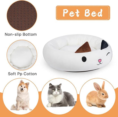 26" Calico Cat Pet Bed, Calming Dog & Cat Plush Bed, Fulffy Comfy Padded Cat Mat Plush Pet Bed, Non-Slip Bottom, Soft Washable Sleeping Dog Cot for Medium Small Dogs Cat Puppy Kitty