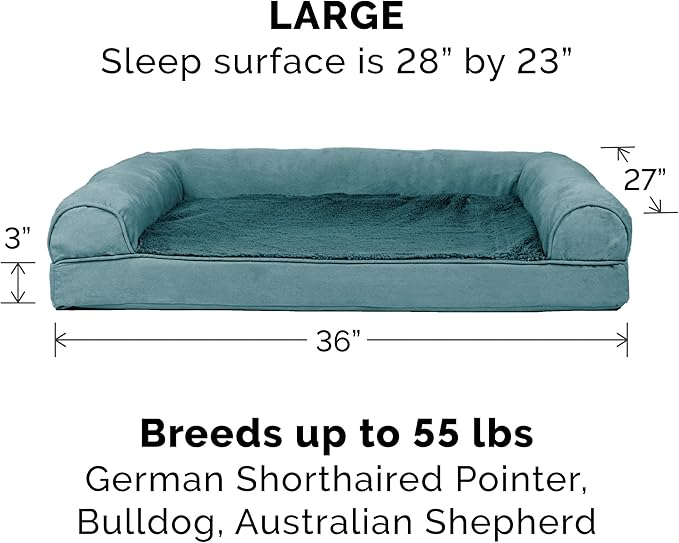 Furhaven Memory Foam Dog Bed for Large/Medium Dogs w/ Removable Bolsters & Washable Cover 55 lbs