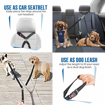 Lukovee Double Dog Seat Belt, New Dual Pet Car Headrest Restraint Safety Seatbelt No Tangle Dog Leash Duty Adjust Elastic Bungee Puppy Lead Splitter Connect Harness in Vehicle Travel (B-Detachable)