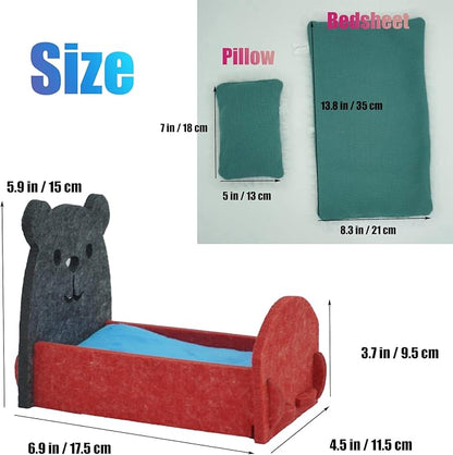 Felt Hamsters Bed, Small Animal Bed with Soft Mat, Small Pets Gift for Small Chinchilla Hamsters Hiding Sleeping(Red)