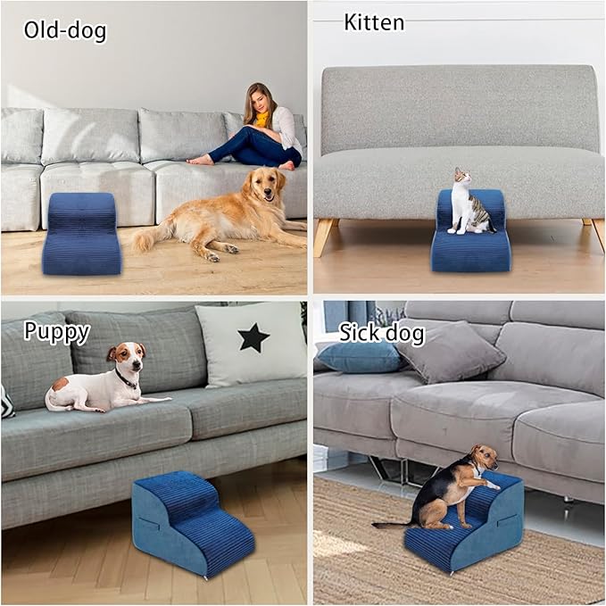 High Density Foam Dog Stairs Steps 13.7’’ Non-Slip 2-Tiers (Navy