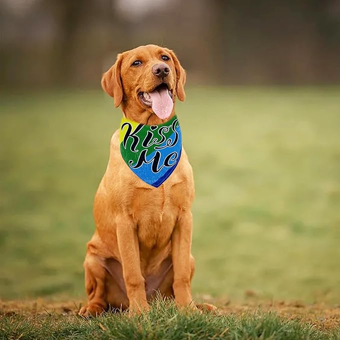 10PCS Pride Day Dog Bandanas with Rainbow Color for Medium Dog Triangle Bibs Scarves Boys and Girls Gay Pride with Love is Love Kiss Me Grooming Accessories Costume
