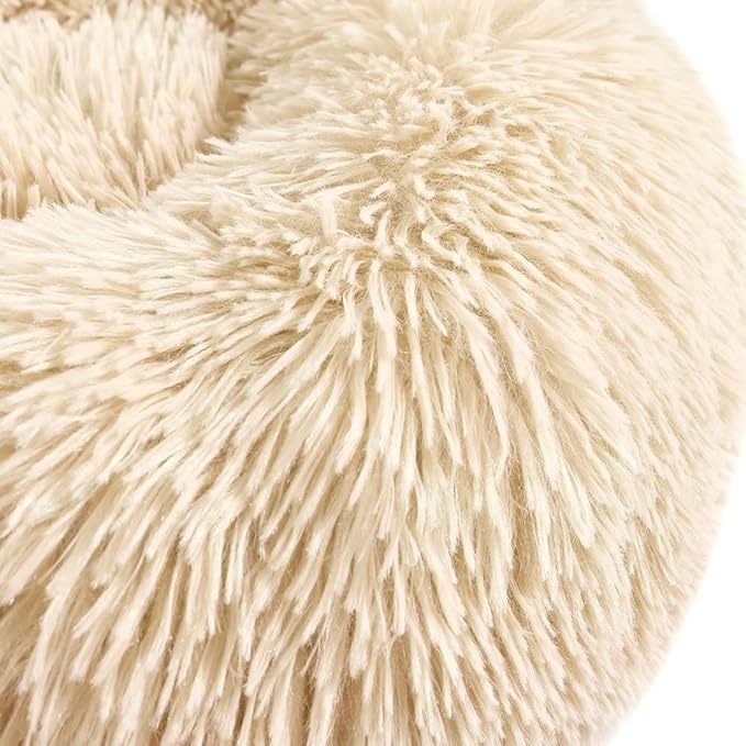 otoez Kitten Puppy Bed Small Round Dog Cat Beds Anti Anxiety Plush Pet Calming Donut Bed with Non-Slip Waterproof Bottom (19.7",Taupe)